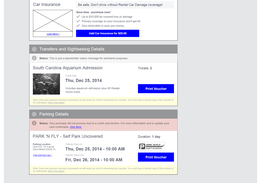 confirmation page wireframes