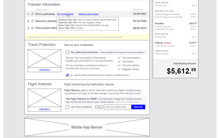confirmation page wireframes